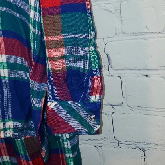 Seven 7 Plaid Flannel Button Down Hi-Low Shirt Size Large - Picture 6 of 11